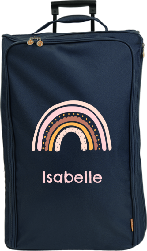 Valise à roulettes avec arc-en-ciel et prénom