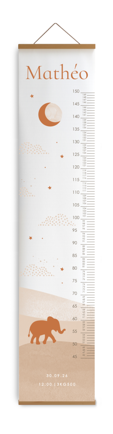 Toise avec éléphant, lune et étoiles