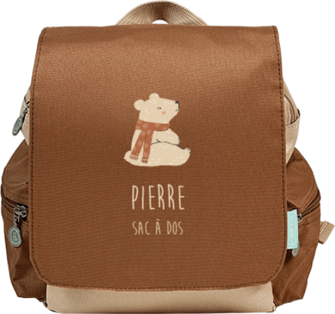 Sac à dos avec illustration ours et écharpe