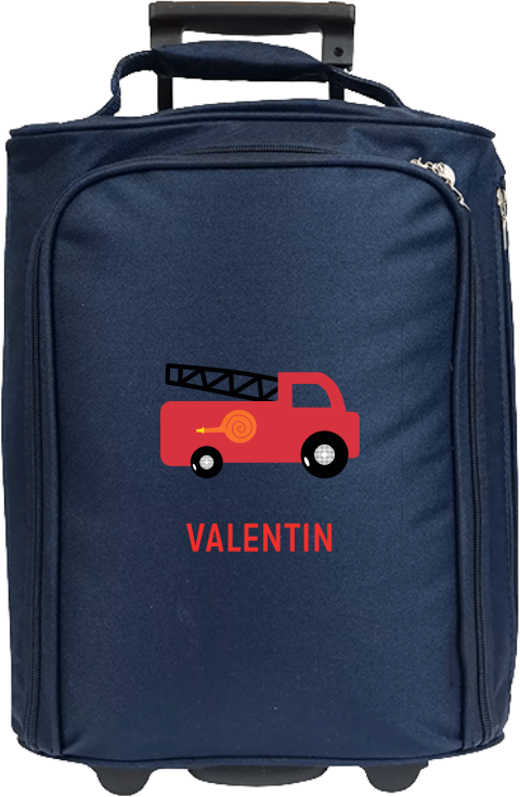Valise à roulettes avec camion de pompiers et prénom