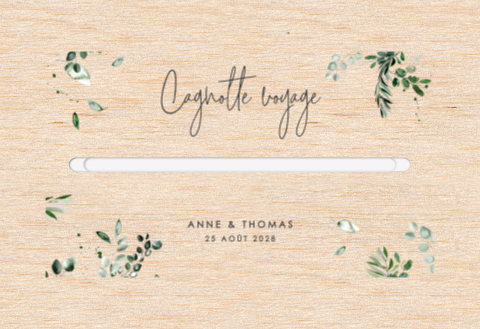 Urne mariage avec feuilles vertes et prénoms des mariés