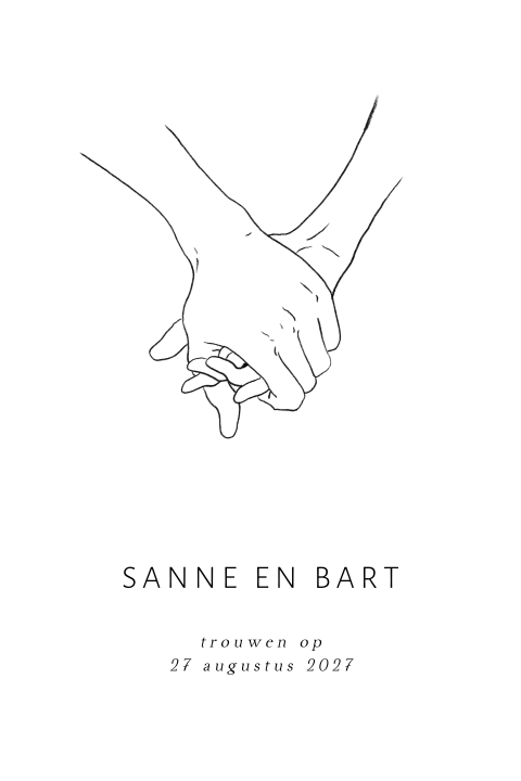 Minimalistische trouwuitnodiging met illustratie handen