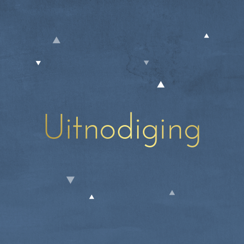 Donkerblauwe uitnodiging babyborrel met goudfolie
