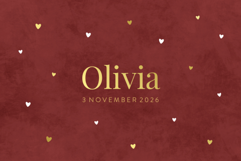 Stijlvol geboortekaartjes met witte en gouden hartjes