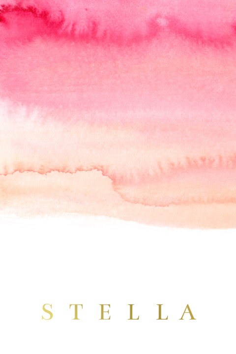 aquarel geboortekaart fusia roze perzik goudfolie