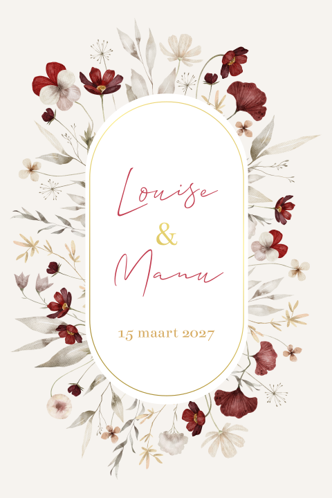 Romantische goudfolie trouwkaart met droogbloemen