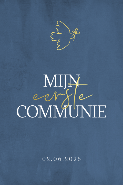 Communiekaartje voor jongen met gouden vredesduif
