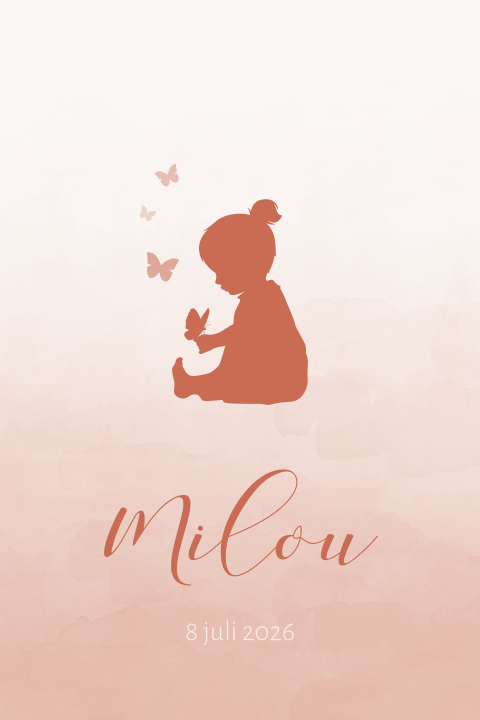 Schattig geboortekaartje meisje met silhouet en vlindertjes