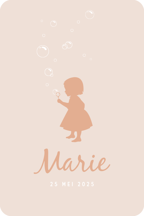 Geboortekaartje met silhouette van meisje met bellenblazer