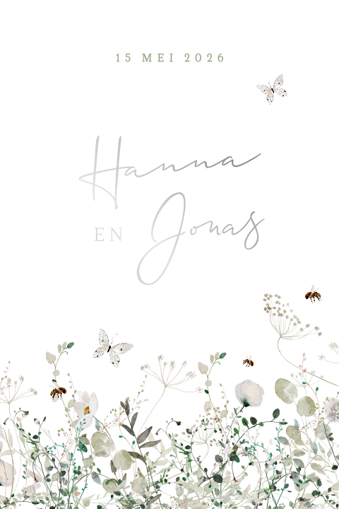 Trouwuitnodiging met weidebloemen