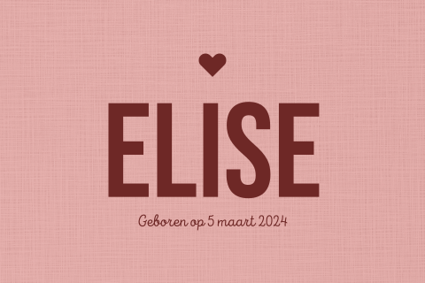 Roze linnen look geboortekaartje met hartje