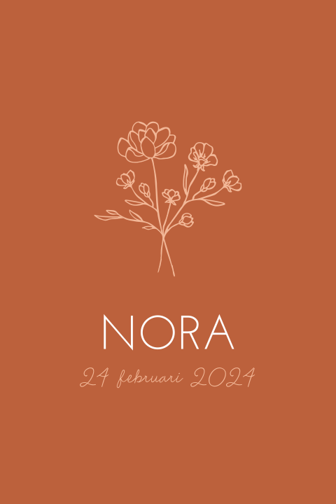 Lief geboortekaartje met lijntekening van bloemen