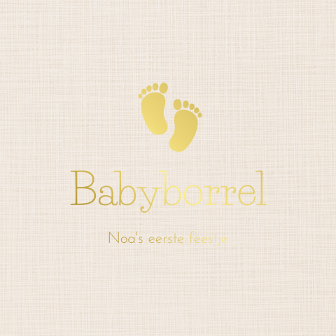 Minimalistisch babyborrelkaartje met voetjes in goudfolie