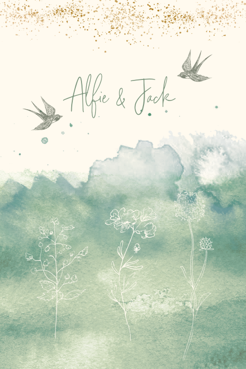 GEBOORTEKAARTJE TWEELING WATERCOLOUR GROEN