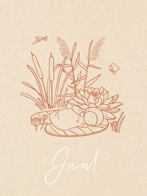 GEBOORTEPOSTER ILLUSTRATIE KINDJE WATERLELIE