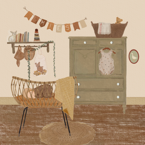 BABYKAMER GEBOORTEKAARTJE IN NOSTALGISCHE STIJL