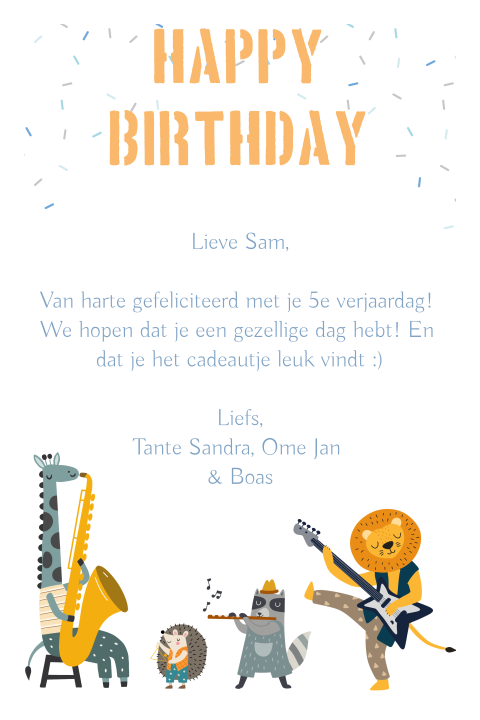 Wenskaart voor verjaardag met feestdieren