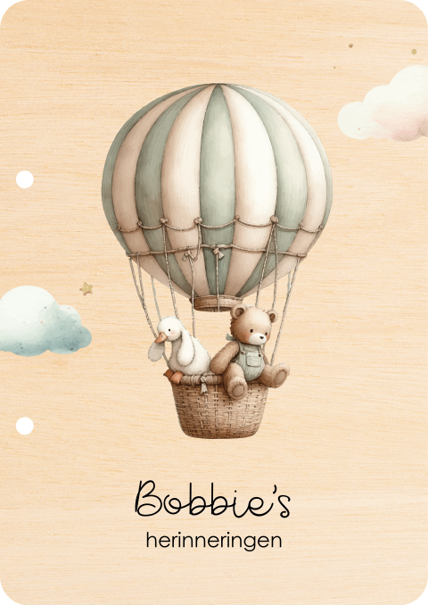 Houten bewaarbundel met naam en luchtballon