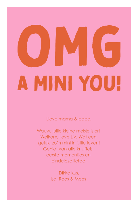 Trendy wenskaart OMG colorblocking voor geboorte