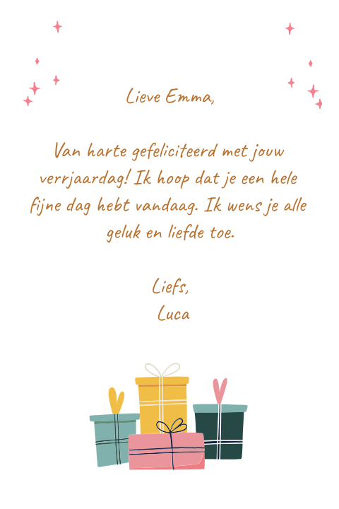 Wenskaart voor verjaardag met cadeautjes