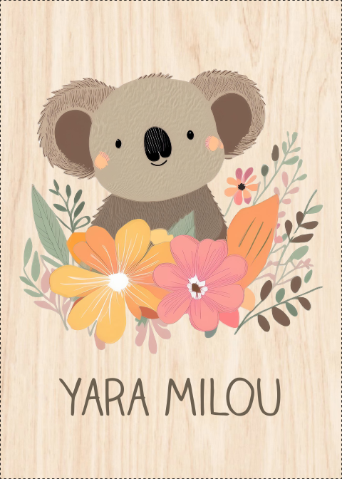 Houten babyboek met naam en lieve koala