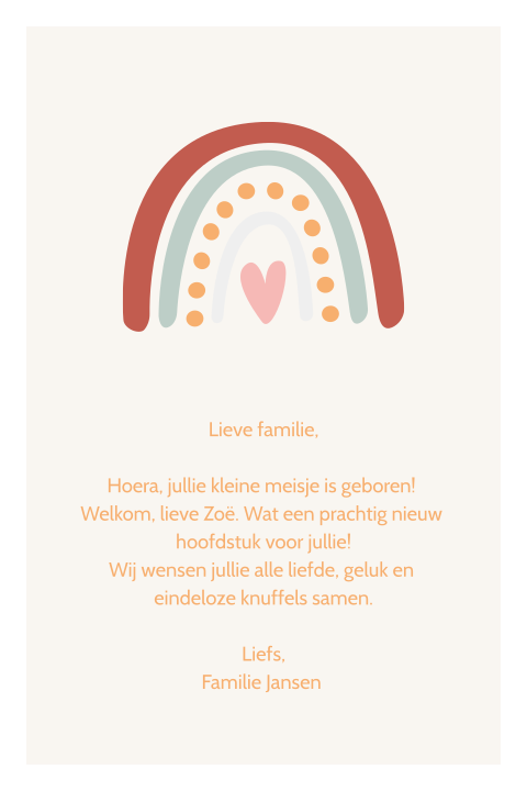 Lief wenskaartje geboorte met regenboog
