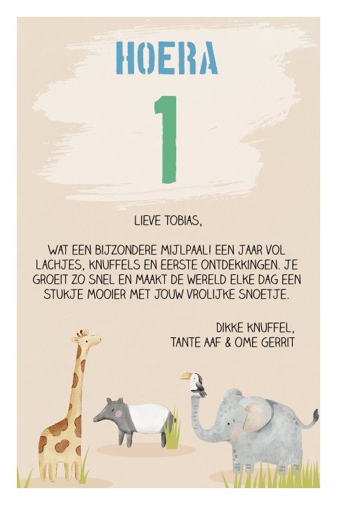Wenskaartje voor kinderverjaardag met Jungledieren