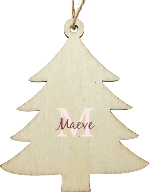 Houten kersthanger met naam en initiaal