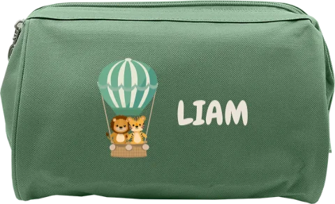 Toilettas met naam en safaridieren in luchtballon