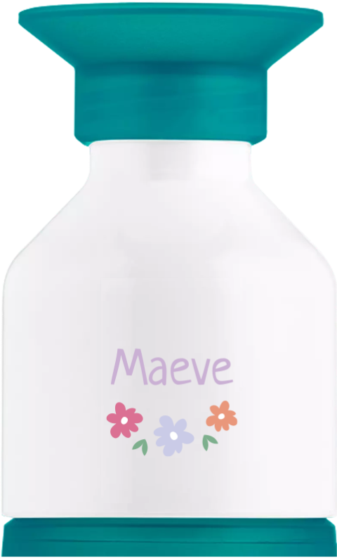 Dopper waterfles met naam en drie bloemen