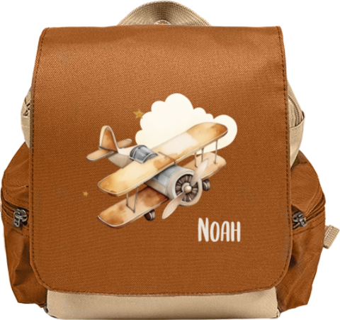 Rugzakje met naam en vliegtuigje