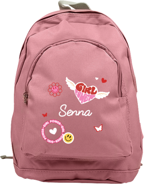 Rugzak junior met naam en hip sticker-design