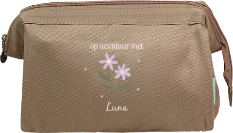 Toilettas met naam en bloemetjes