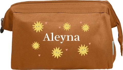 Toilettas met naam en vrolijke zonnetjes