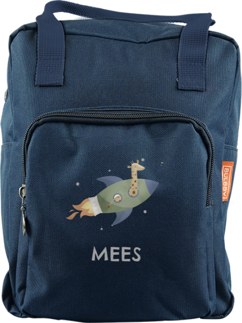 Rugtas classic met giraf, raket en naam