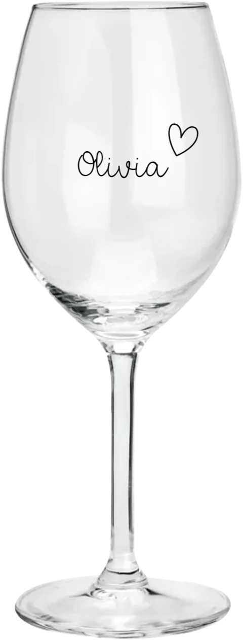 Wijnglas met naam en klein hartje