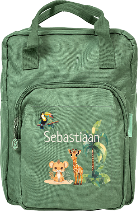 Rugzak classic met naam en kawaii jungle