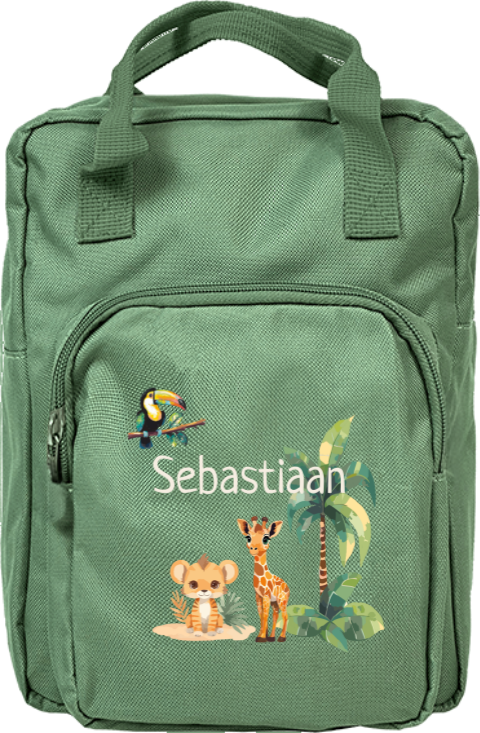 Rugzak classic met naam en kawaii jungle