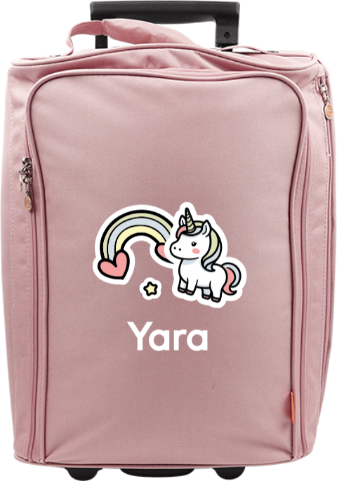 Reistrolley met naam, kawaii unicorn en regenboog
