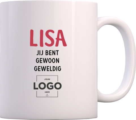 Mok zakelijk met naam en logo