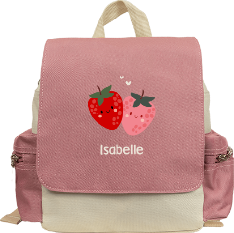Rugzakje met naam en aardbeien