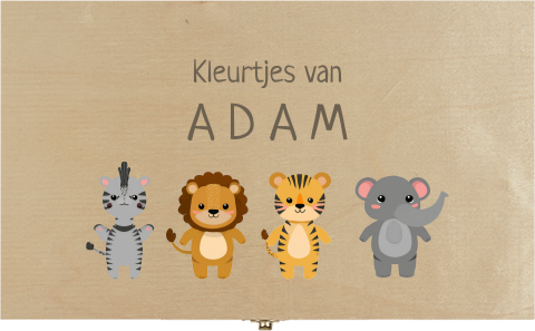 Tekendoos met naam en safaridieren