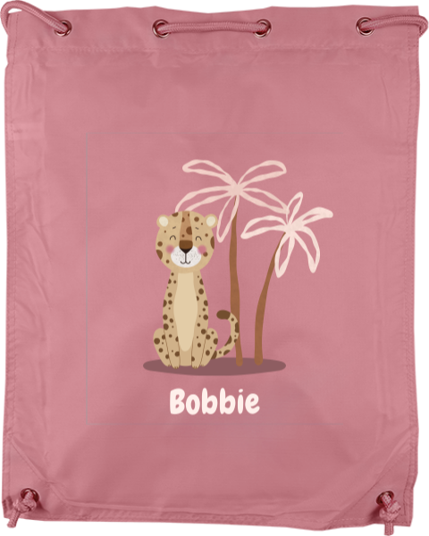 Gymtasje met naam en luipaard