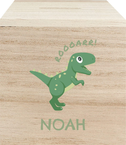 Spaarpot met naam en baby dino