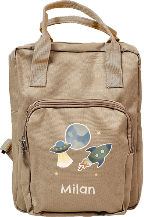 Rugtas classic met heelal thema en naam