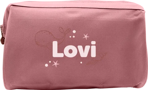 Toilettas met naam, walvis en zeeschelp