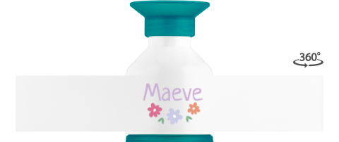 Dopper waterfles met naam en drie bloemen