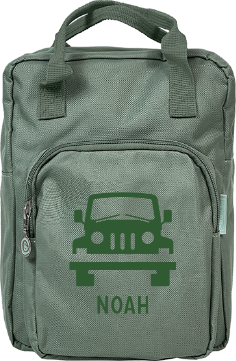 Rugtas classic met naam en jeep