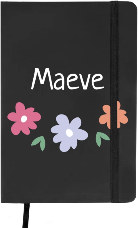 Notitieboek met naam en drie bloemen