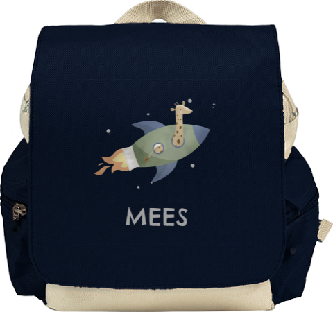 Rugzakje met giraf, raket en naam